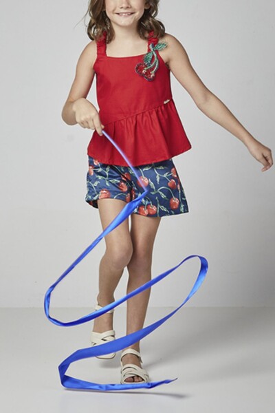 Foto Conjunto infantil cropped e short cereja Luluzinha