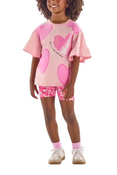 Foto Conjunto blusa em meia malha e bermuda ciclista de corações Up Baby