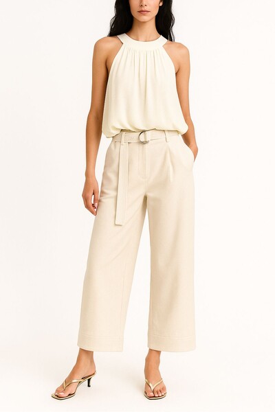 FotoCalça de linho barra pespontada Kwi