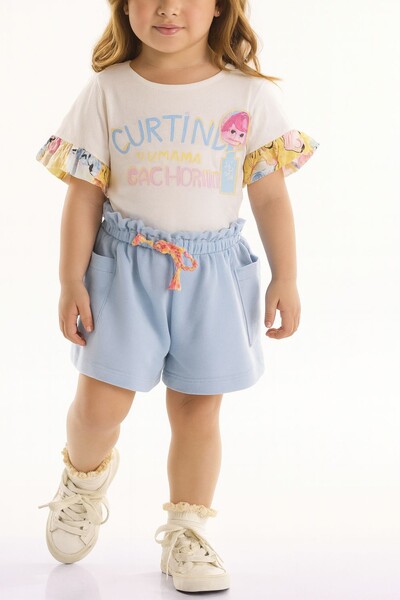 Foto Conjunto blusa malha e short moletom Três E Já