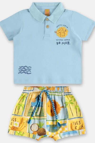 FotoConjunto camisa polo em suedine e short viscolinho Três e Já