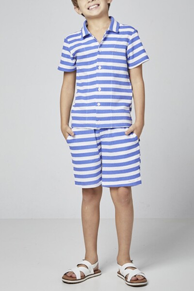Foto Bermuda infantil listrada em azul e branco Oliver