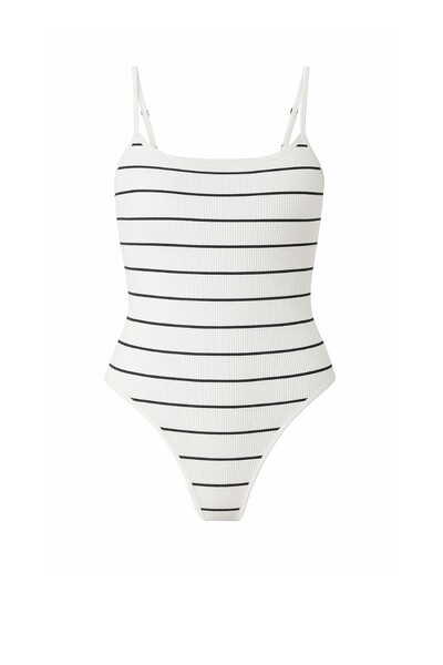 Foto Body feminino em malha canelada com alças finas Kwi
