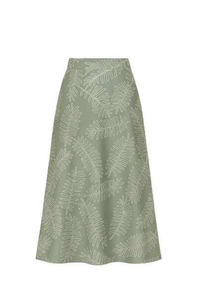 FotoSaia midi com bordado de folhagens Kwi