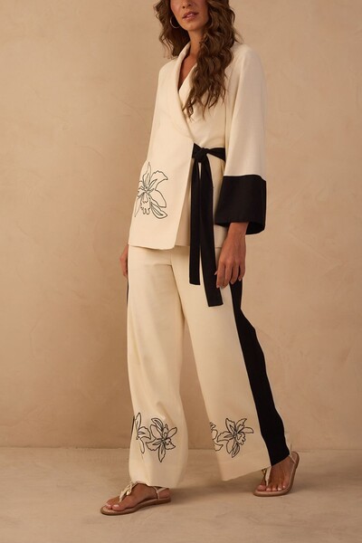 FotoKimono linho bordado floral Dress to