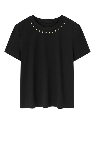 Foto T-shirt feminina com aplicações no decote Kwi