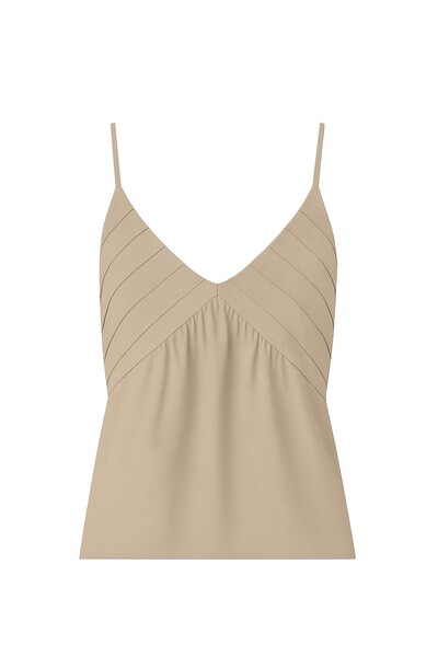 FotoBlusa feminina alça fina com pregas Kwi