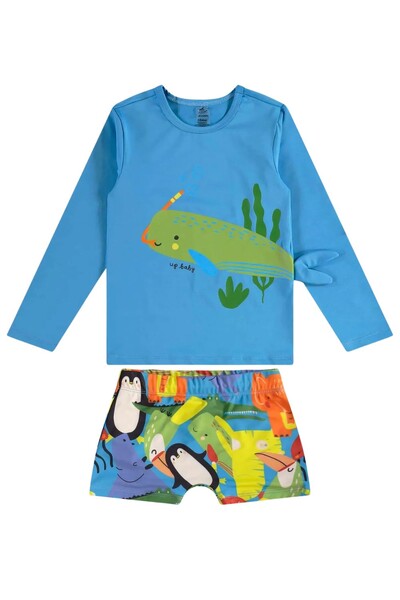 Foto Conjunto camiseta e sunga boxer em malha uv fps+50 Up Baby