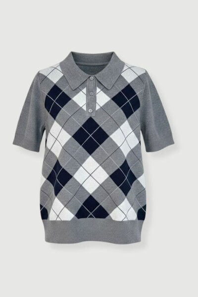 Foto Polo feminina em tricot xadrez Kwi