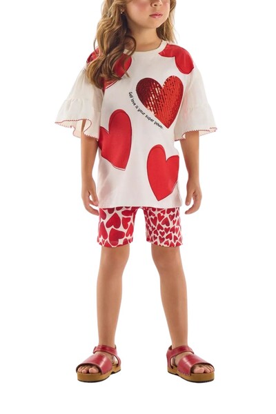 Foto Conjunto blusa em meia malha e bermuda ciclista de corações Up Baby