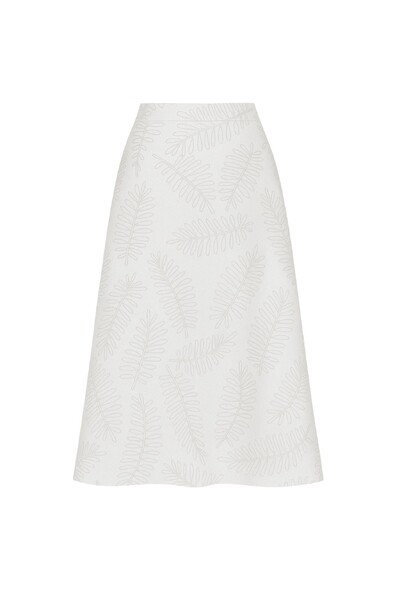 Foto Saia midi com bordado de folhagens Kwi