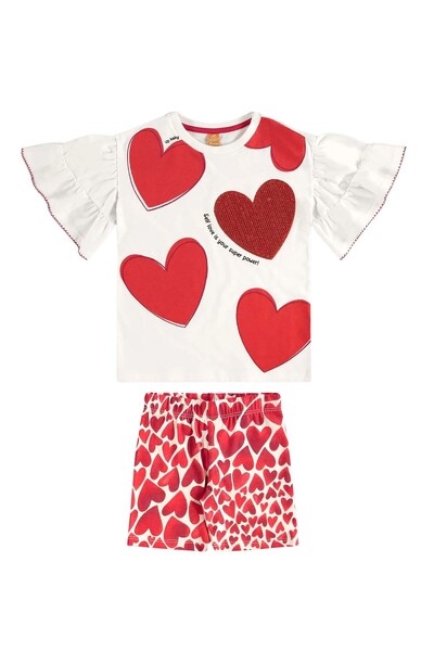 FotoConjunto blusa em meia malha e bermuda ciclista de corações Up Baby