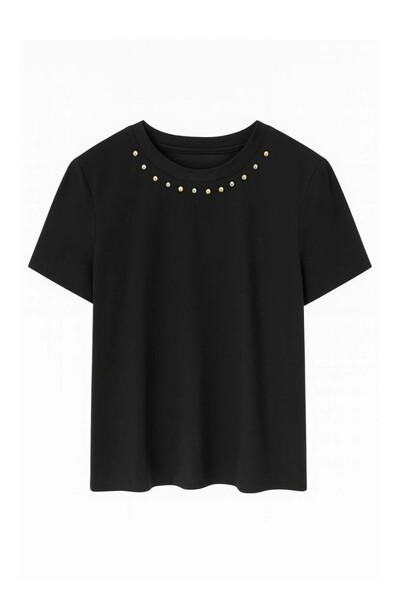 Foto T-shirt feminina com aplicações no decote Kwi