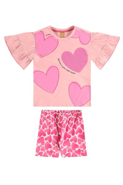 FotoConjunto blusa em meia malha e bermuda ciclista de corações Up Baby