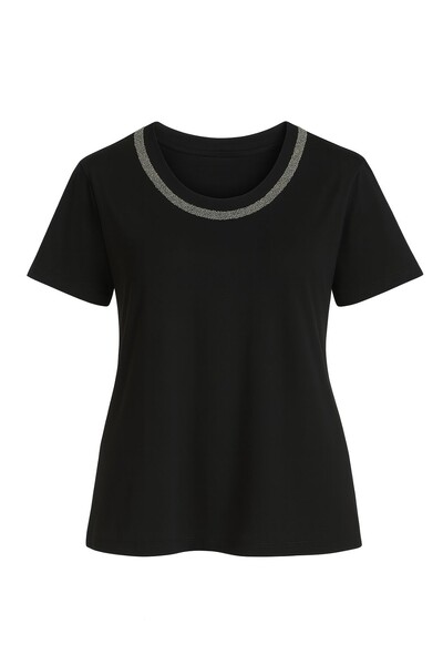 Foto Tshirt com aplicação de strass na gola Kwi