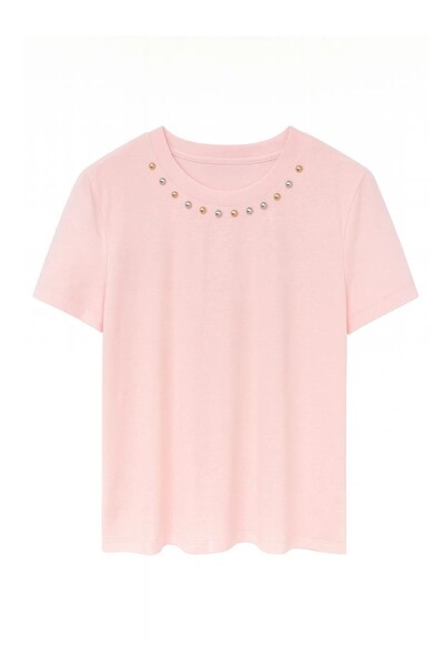 Foto T-shirt feminina com aplicações no decote Kwi