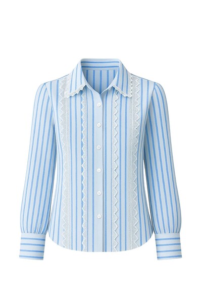 Foto Camisa listrada com detalhes de renda Kwi