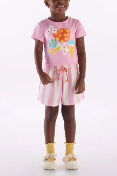 Foto Conjunto blusa em meia malha e short em cotton Três e Já