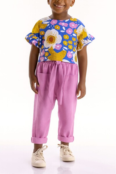 Foto Conjunto blusa malha e calça viscolinho Três E Já