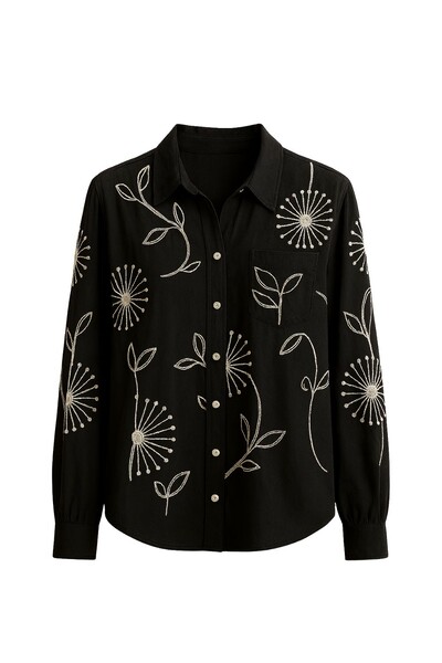Foto Camisa bordada com bolso feminina Kwi