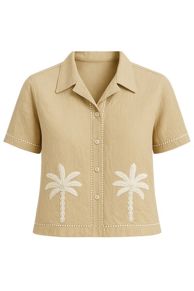 Foto Camisa com bordado coqueiros feminina Kwi