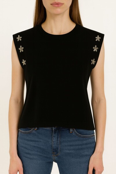 Foto Blusa manga muscle em malha com aplicação de flores Kwi