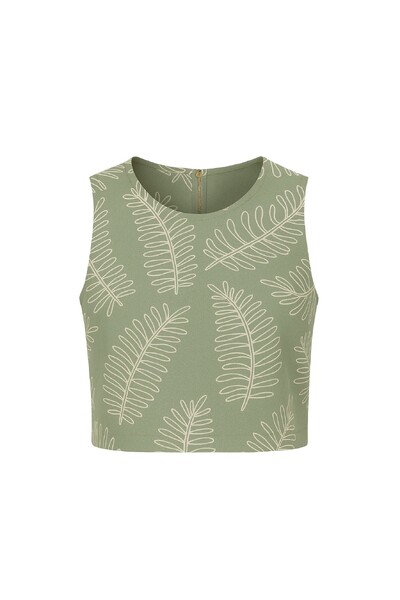 Foto Blusa cropped com bordado de folhagens Kwi