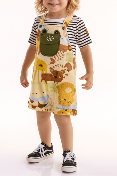 Foto Conjunto camiseta malha jardineira molecotton Três E Já