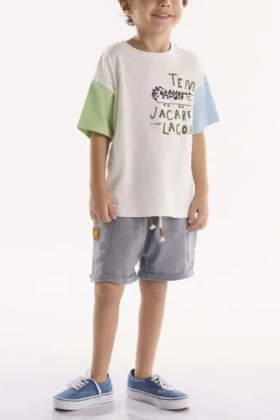 Foto Conjunto camiseta malha bermuda em viscolinho Três E Já