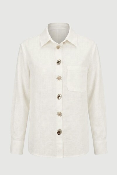 Foto Camisa feminina de linho 100% algodão Kwi