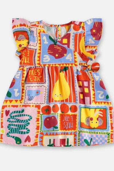 FotoVestido manga curta em viscolinho digital Três e Já