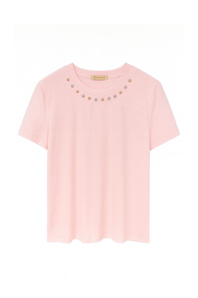 Foto T-shirt feminina com aplicações no decote Kwi