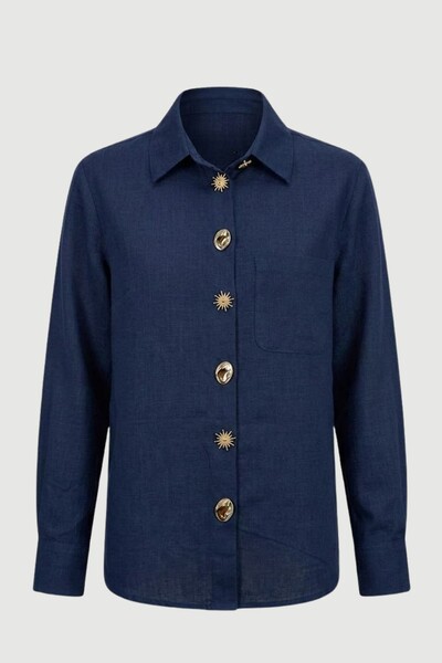 Foto Camisa feminina de linho 100% algodão Kwi