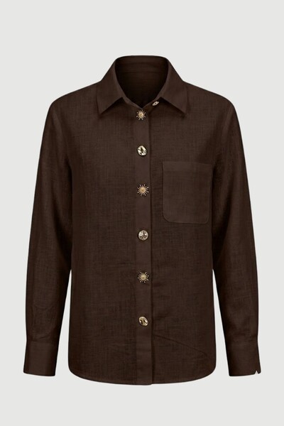 Foto Camisa feminina de linho 100% algodão Kwi