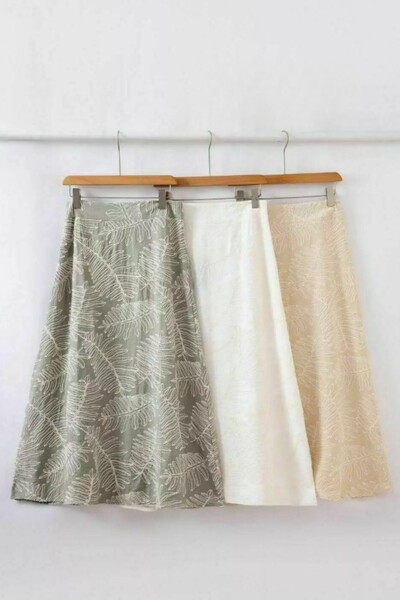 FotoSaia midi com bordado de folhagens Kwi