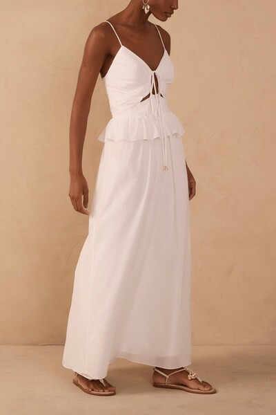 Foto Vestido longo algodão babado cintura Dress to