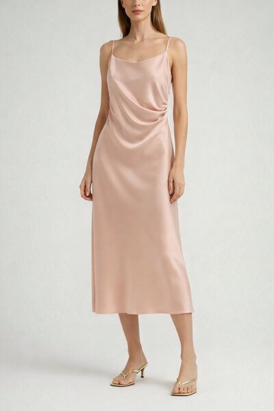 Foto Vestido cetim drapeado cintura Kwi