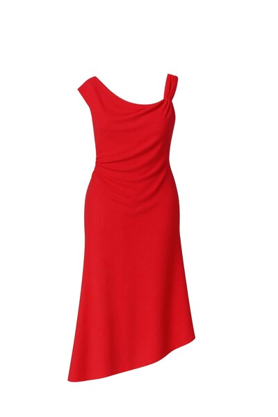 Foto Vestido midi assimétrico drapeado Kwi