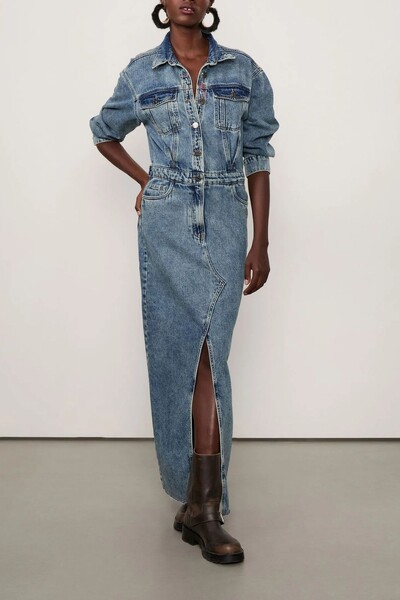 Foto Vestido jeans longo com fenda Animale