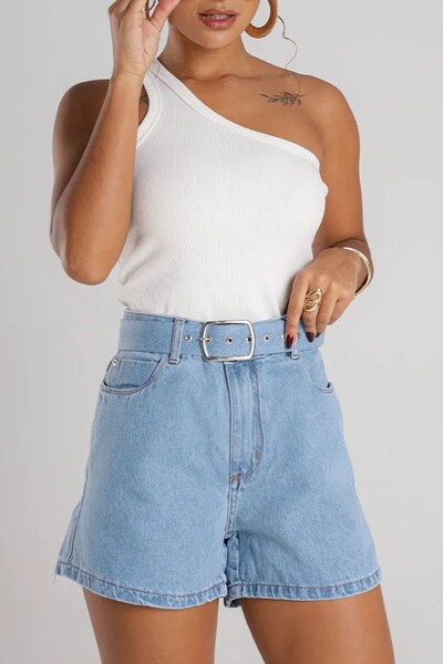 Foto Shorts fem mom com cinto revestido Consciência Jeans