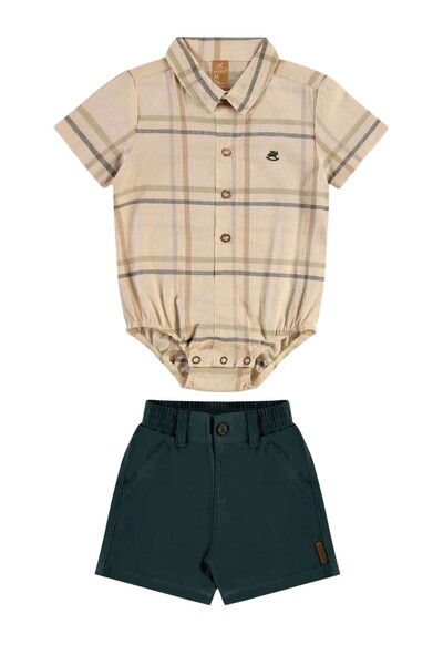 Foto Conjunto body camisa tecido e bermuda sarja Up Baby