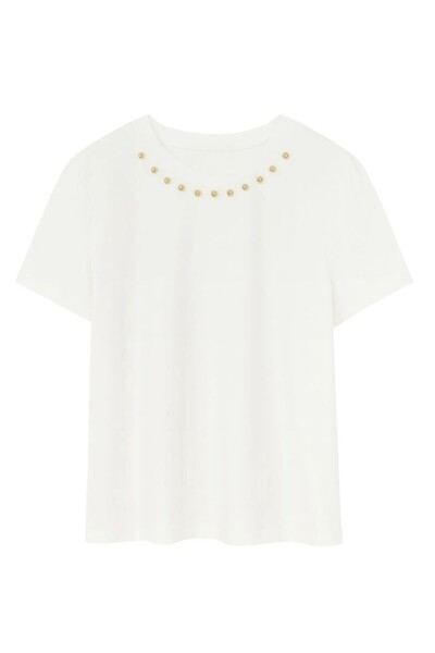Foto T-shirt feminina com aplicações no decote Kwi