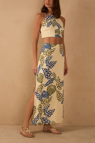 Foto Saia cropped linho estampa begonia Dress to