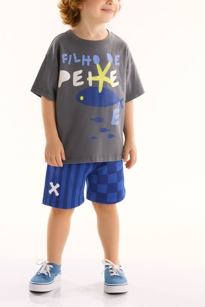 Foto Conjunto camiseta malha e bermuda moletom Três E Já