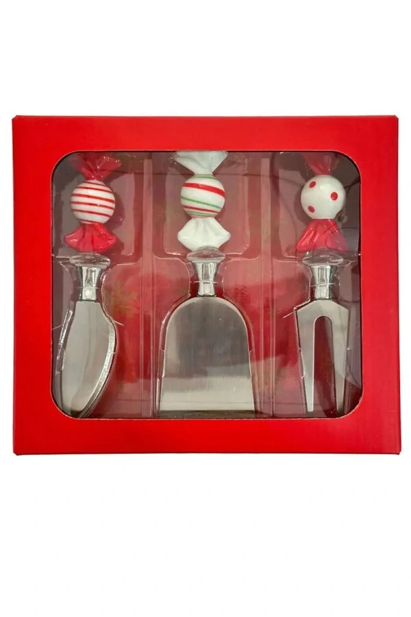 Kit espátulas p/ queijo c/ corpo metal e cabo vidro Kwi