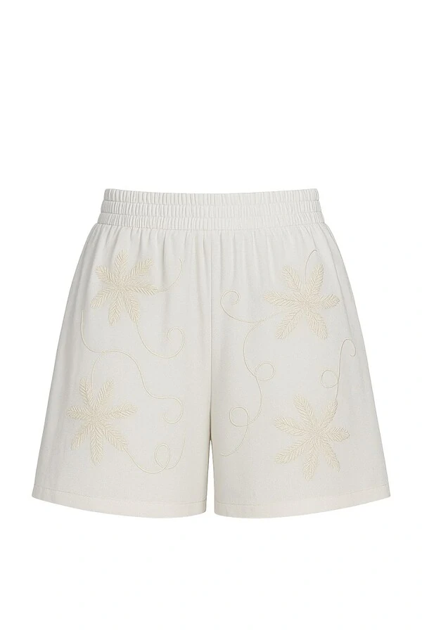 Short com bordado floral feminino Kwi