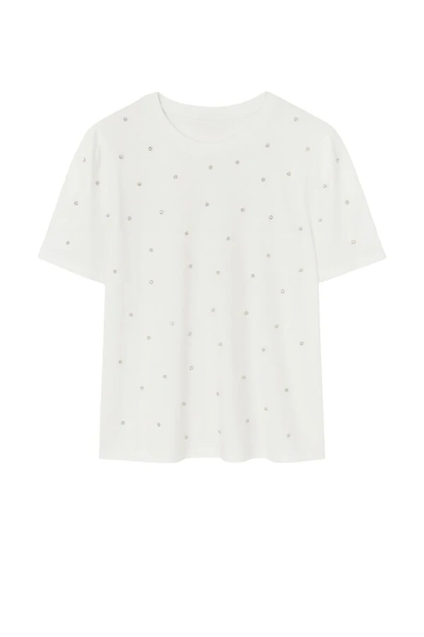 T-shirt feminina com aplicações de strass Kwi