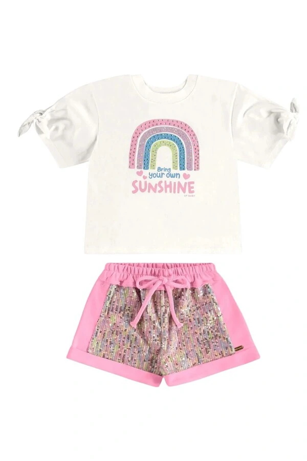 Conjunto blusa meia malha e short moletom paetes Up Baby