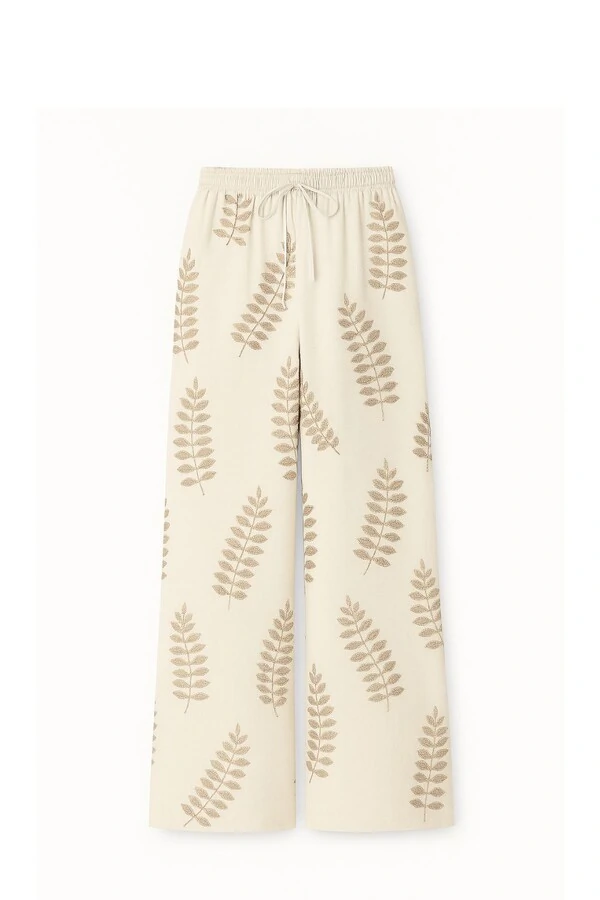 Calça feminina bordado folhas Kwi