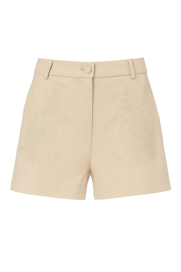 Shorts feminino de alfaiataria bordado Kwi